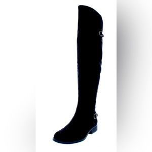 Black microsuede over-the-knee wide calf boots